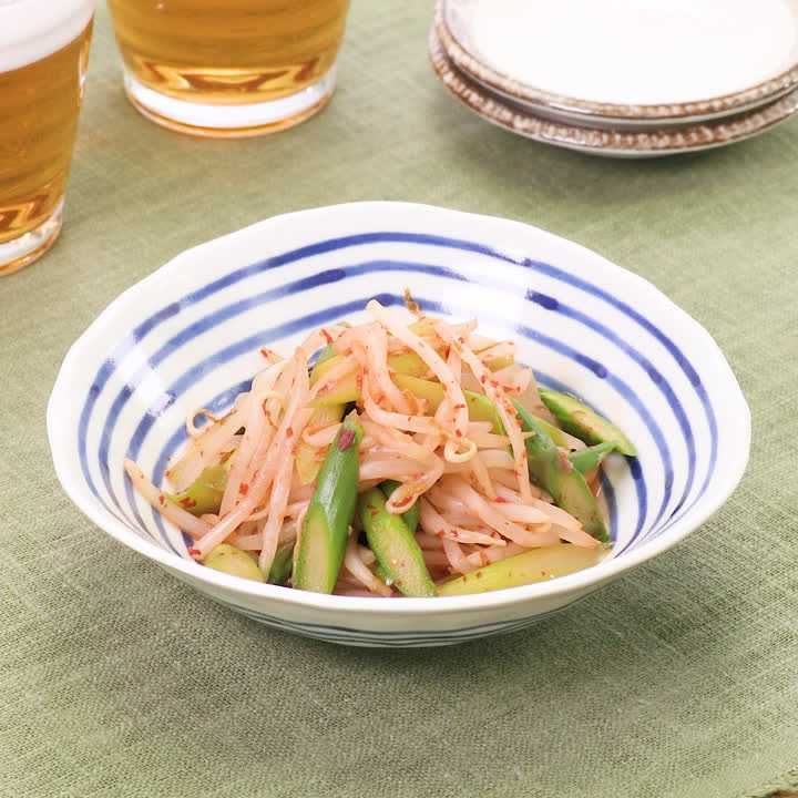 もやしとアスパラの豆板醤和え