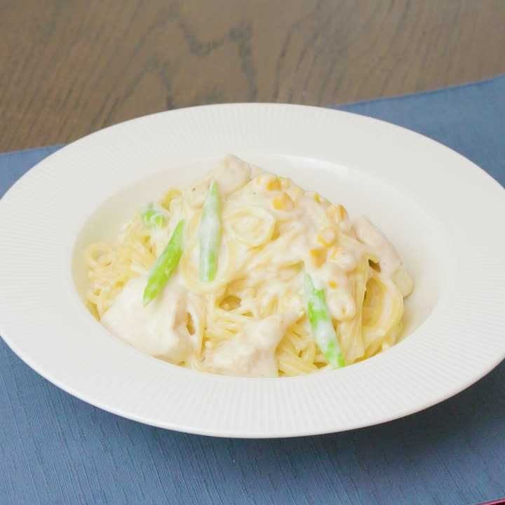 いんげんと鶏肉のクリームパスタ