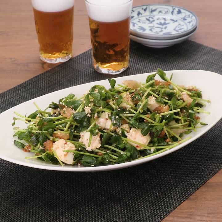 豆腐と豆苗のキムチあえ