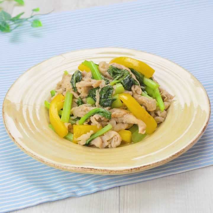 豚こまと小松菜の柚子胡椒炒め