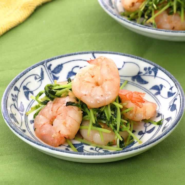 えびと豆苗のめんつゆ炒め