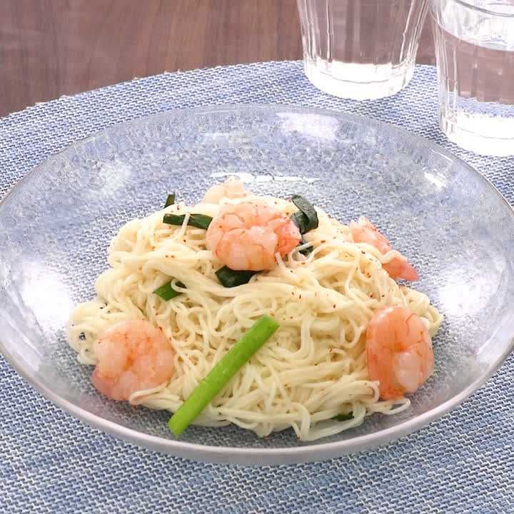 えびとニラのエスニック混ぜそうめん