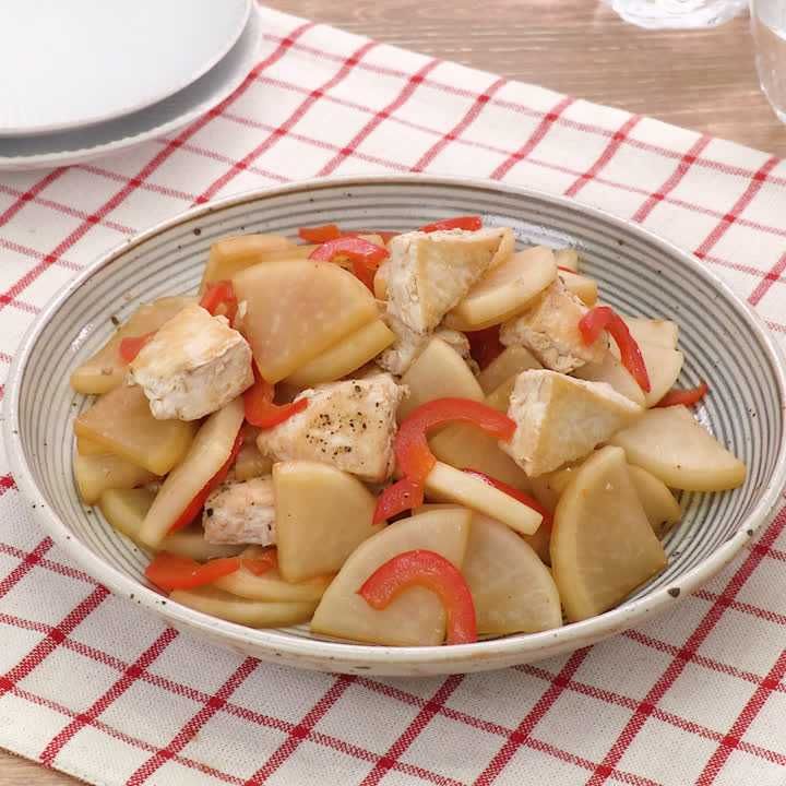 大根とメカジキのにんにく炒め