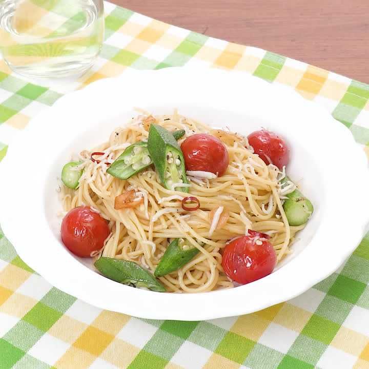 オクラとしらすの和風ペペロンチーノ