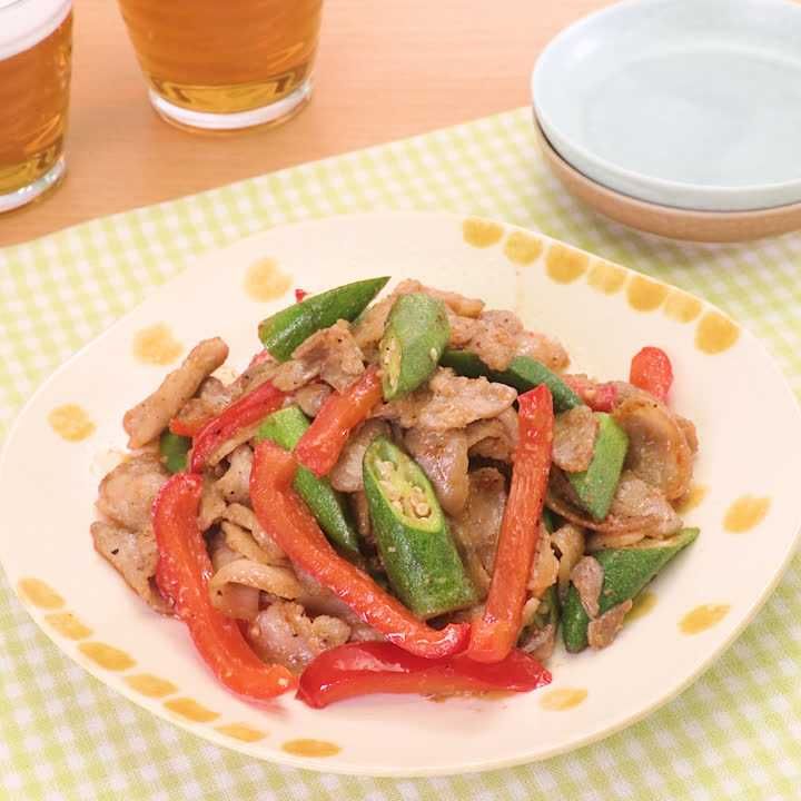 豚バラとオクラのピリ辛みそ炒め