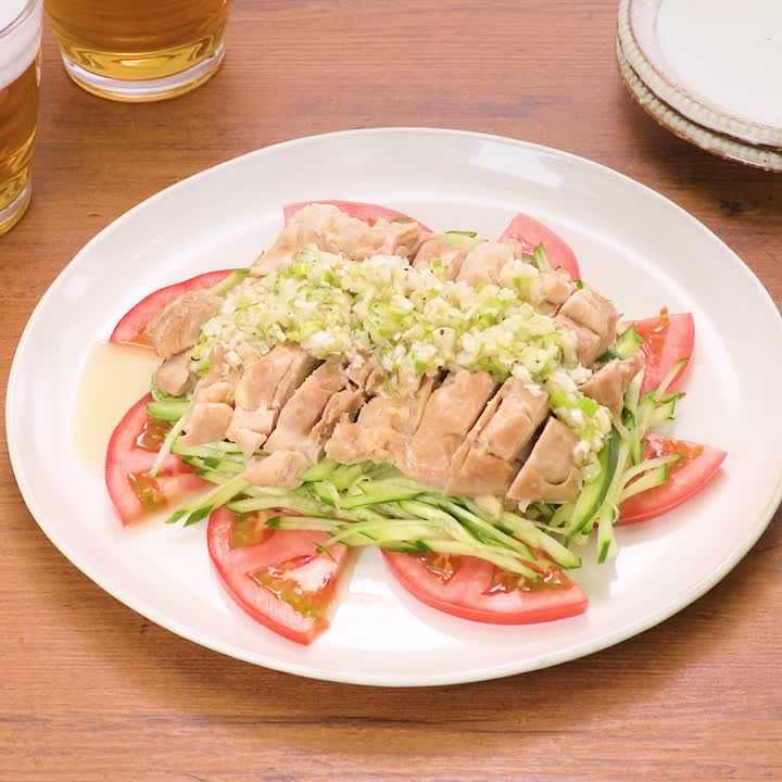 蒸し鶏のネギ塩レモンだれ