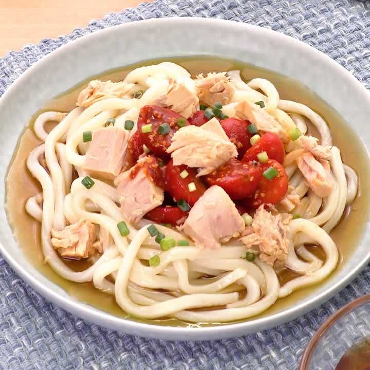 ツナとトマトキムチのおうどん