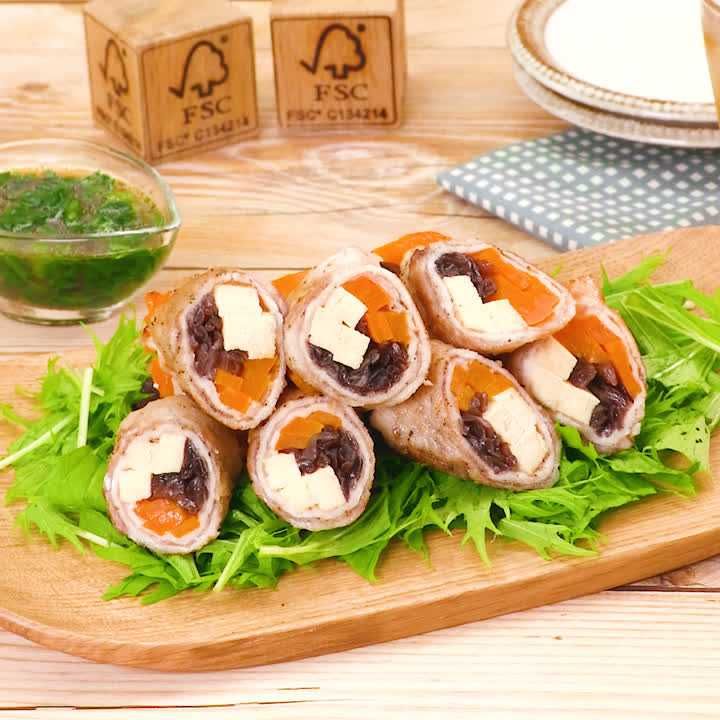 きくらげと凍り豆腐のジューシー肉巻き