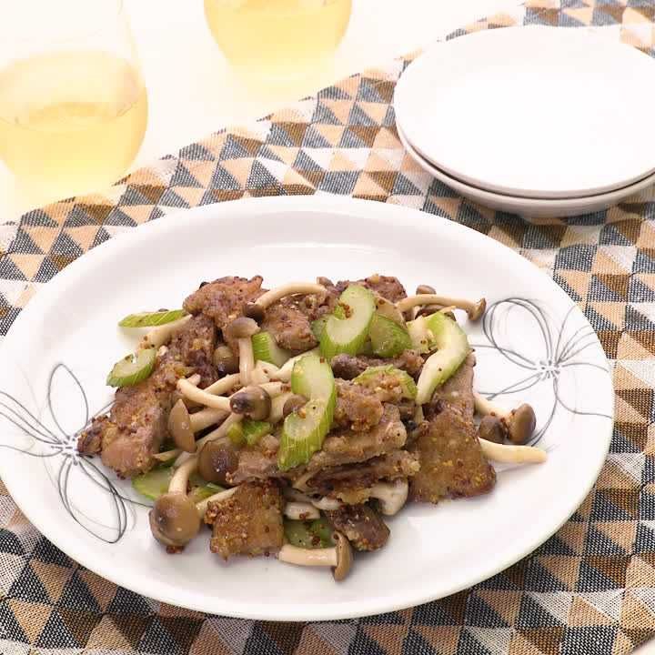 豚レバーの粒マスタード炒め