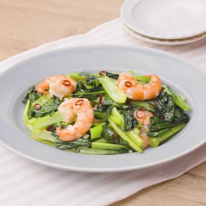 小松菜とえびのペペロン炒め