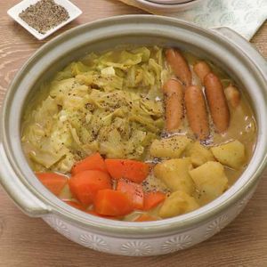 「たっぷりキャベツの豆乳カレー鍋」のレシピ動画