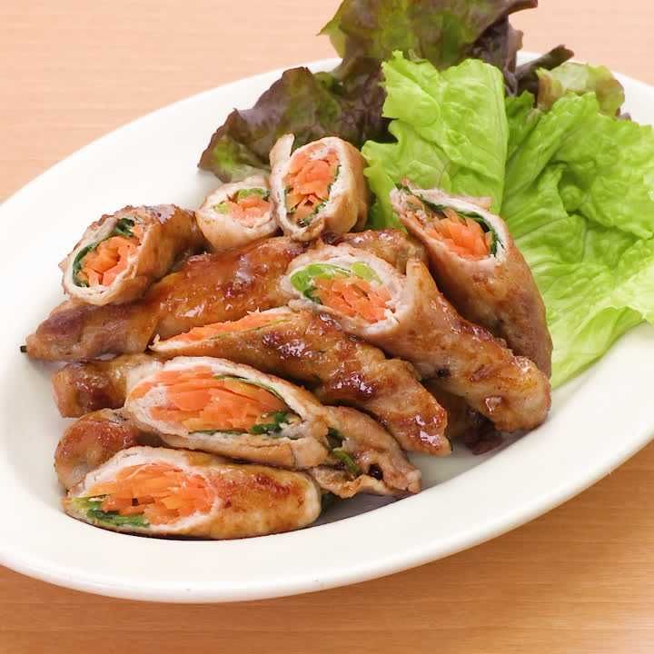 にんじんとねぎの肉巻き照り焼き