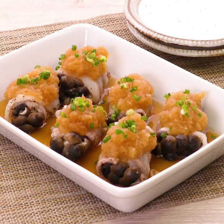 さっぱりジューシー しめじの豚肉巻きおろしポン酢のレシピ動画 作り方 Delish Kitchen