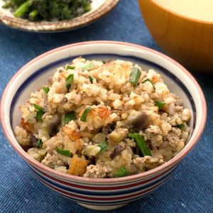 「なすのそぼろ炊き込みご飯」のレシピ動画