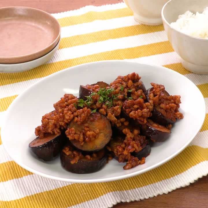 豚ひき肉となすのケチャップ炒め