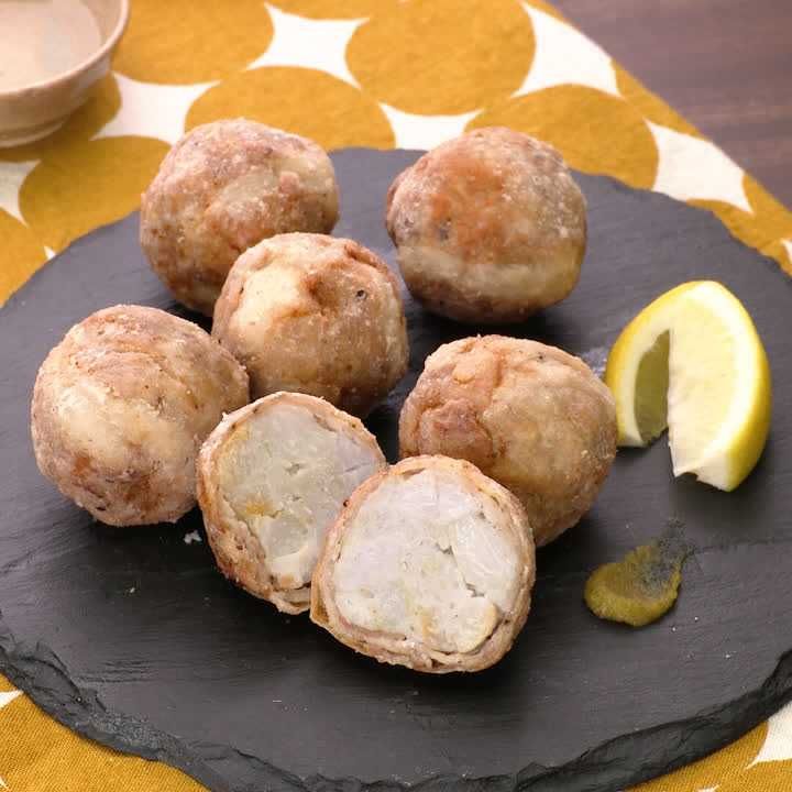 マッシュ里芋の爆弾豚唐揚げ