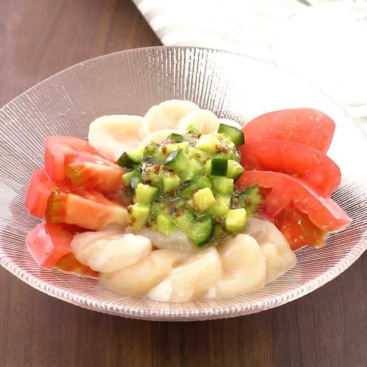 ホタテとトマトのハニーマスタードがけ