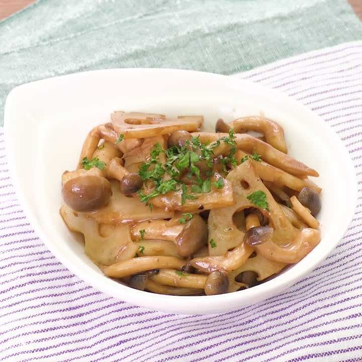 きのことれんこんのバルサミコソテー