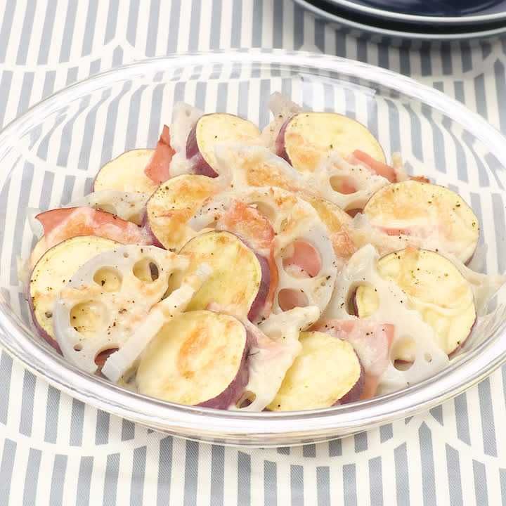 根菜とハムの重ね焼き