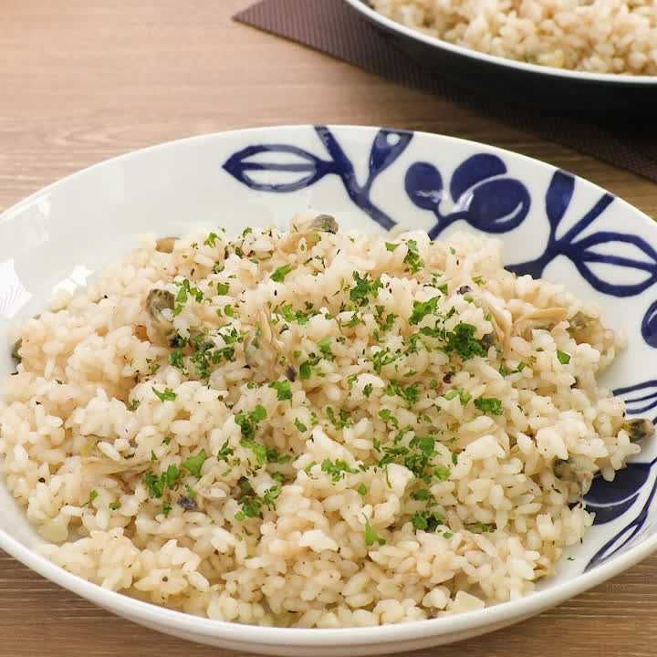 フライパンであさりピラフ