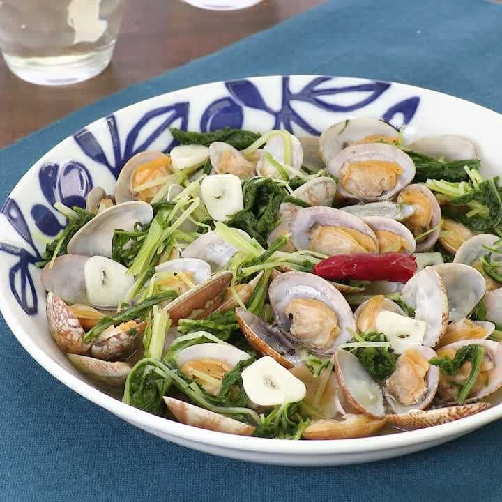 水菜とあさりの酒蒸し