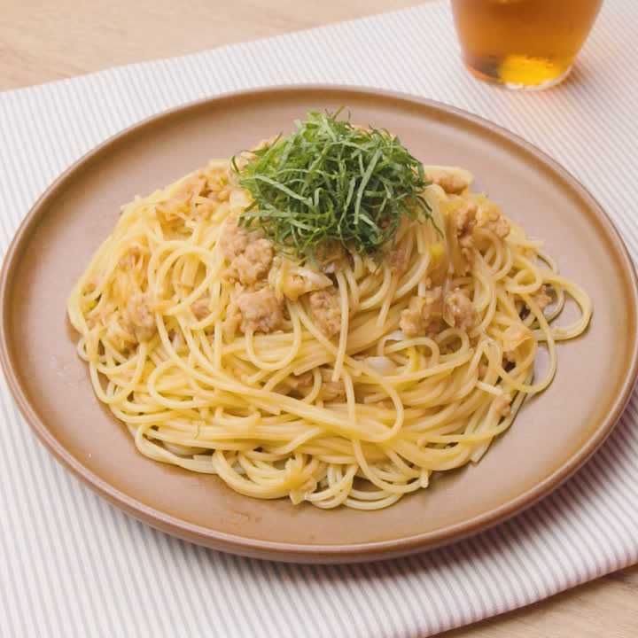 鶏ひき肉と梅の和風スパゲティ