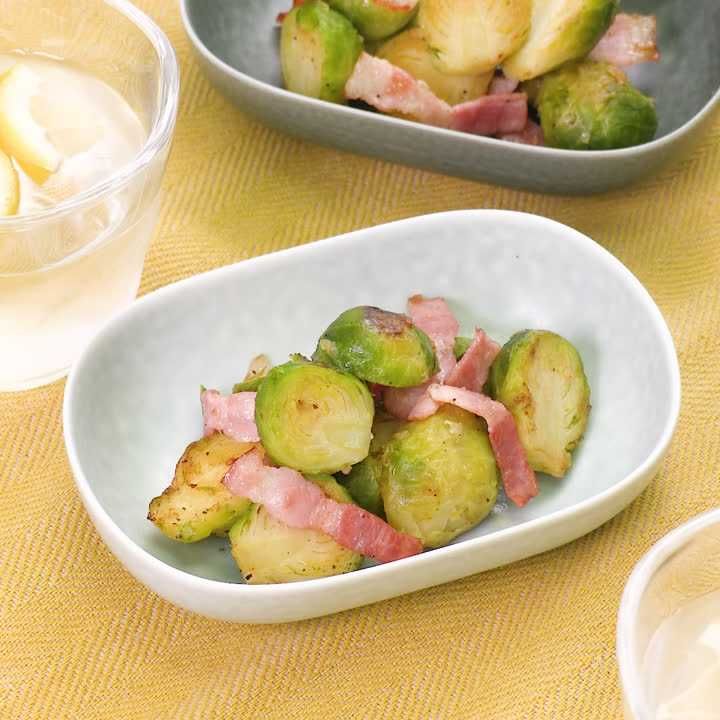 芽キャベツとベーコンのガーリック炒め