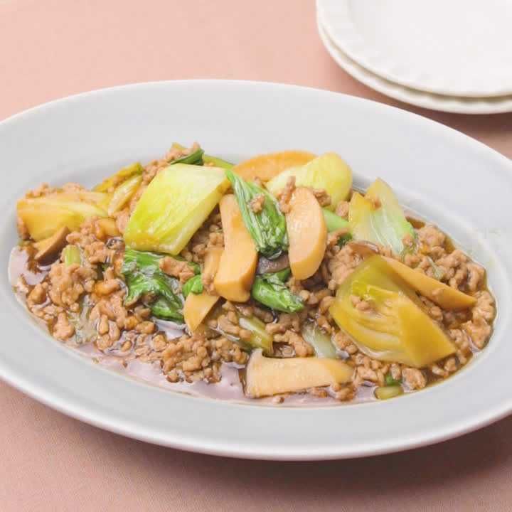 豚ひき肉とチンゲンサイの中華煮