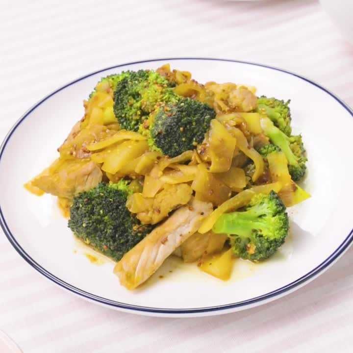 大根と豚のカレーマスタード炒め