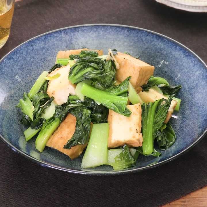 ターサイと厚揚げのしょうが炒め