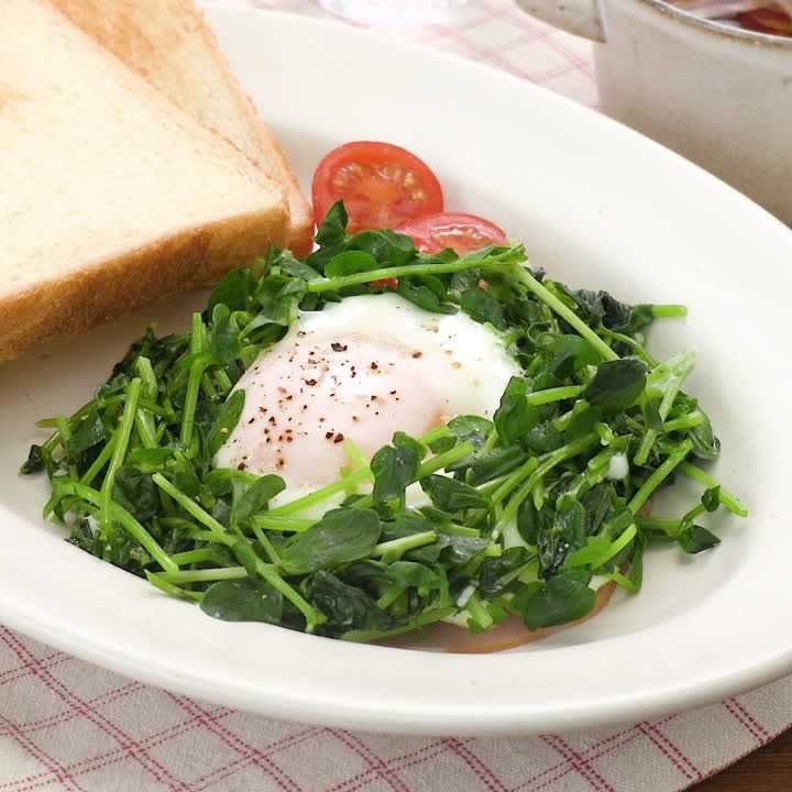 豆苗の巣ごもりハムエッグ