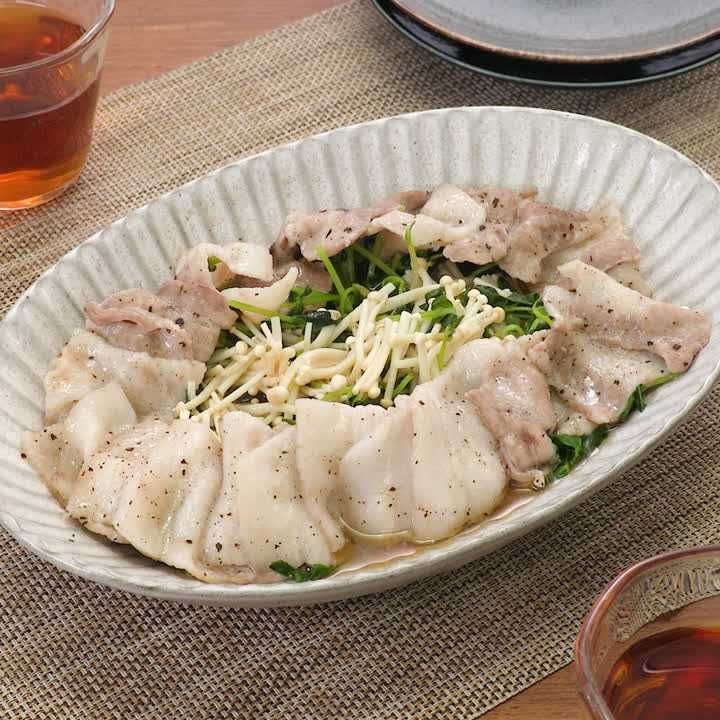豚バラ肉と豆苗のポン酢蒸し