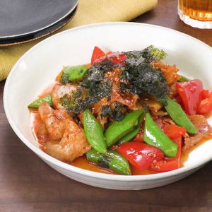 「豚肉とスナップエンドウの韓国風炒め」のレシピ動画