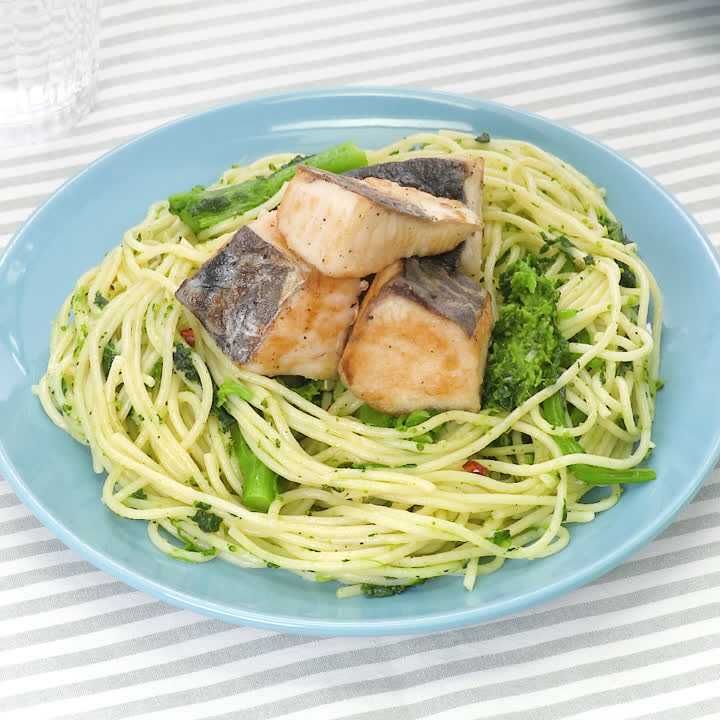 サワラと菜の花のペペロンチーノ