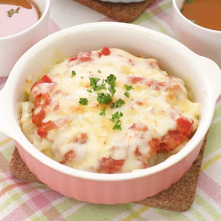 カニ缶とポテトのトマトグラタン