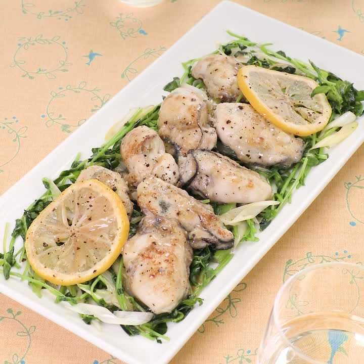 豆苗と牡蠣のソテー