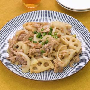 「豚こまとれんこんのマヨポン酢炒め」のレシピ動画