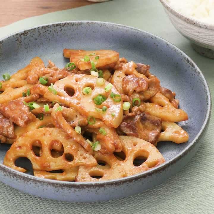 豚こまとれんこんのコチュマヨ炒め