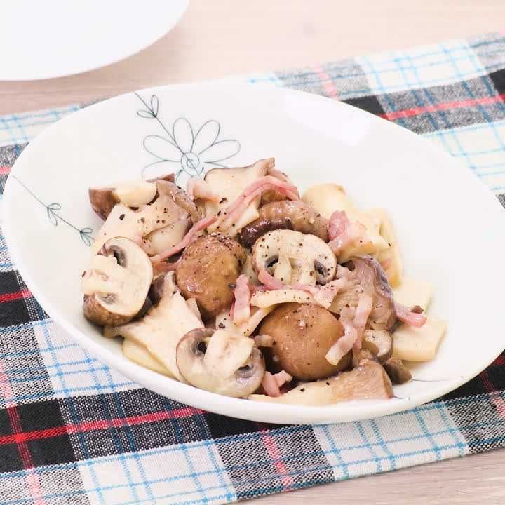 レンジできのことベーコンのガーリック風味