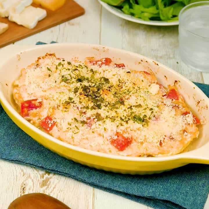 鶏ひき肉とセロリのパン粉焼き