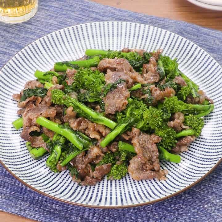 菜の花と牛肉のピリ辛炒め
