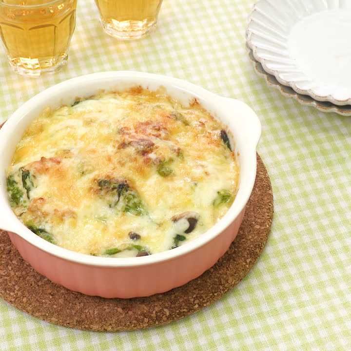 菜の花と鶏肉の豆腐クリームグラタン