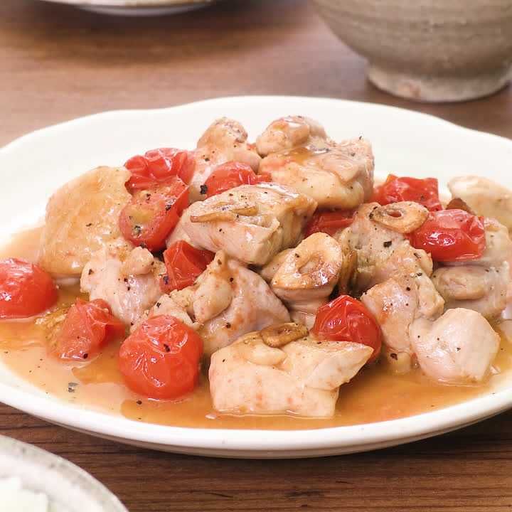 ミニトマトと鶏肉のバター醤油炒め