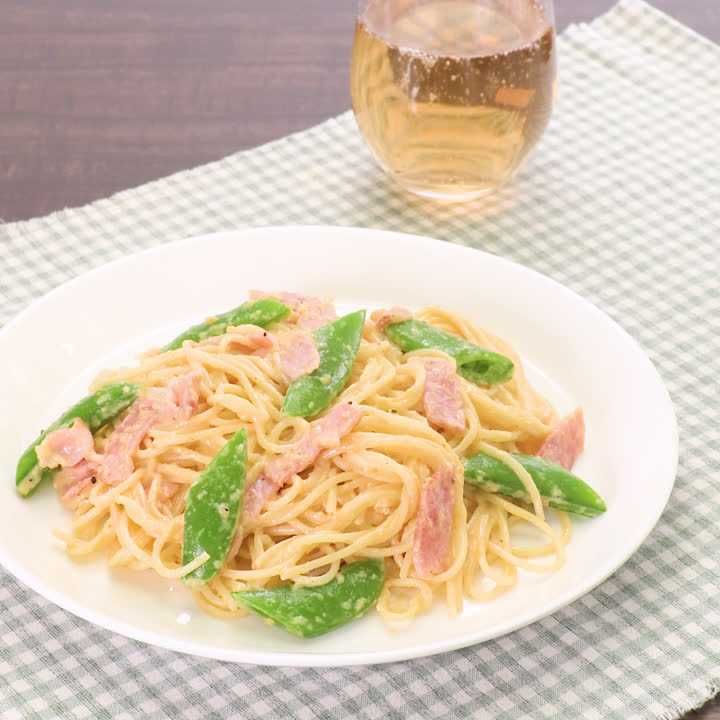 スナップエンドウのカルボナーラ
