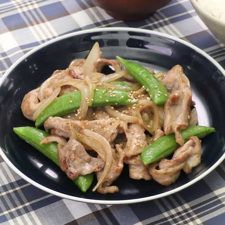 豚肉とスナップエンドウの照りマヨ炒め