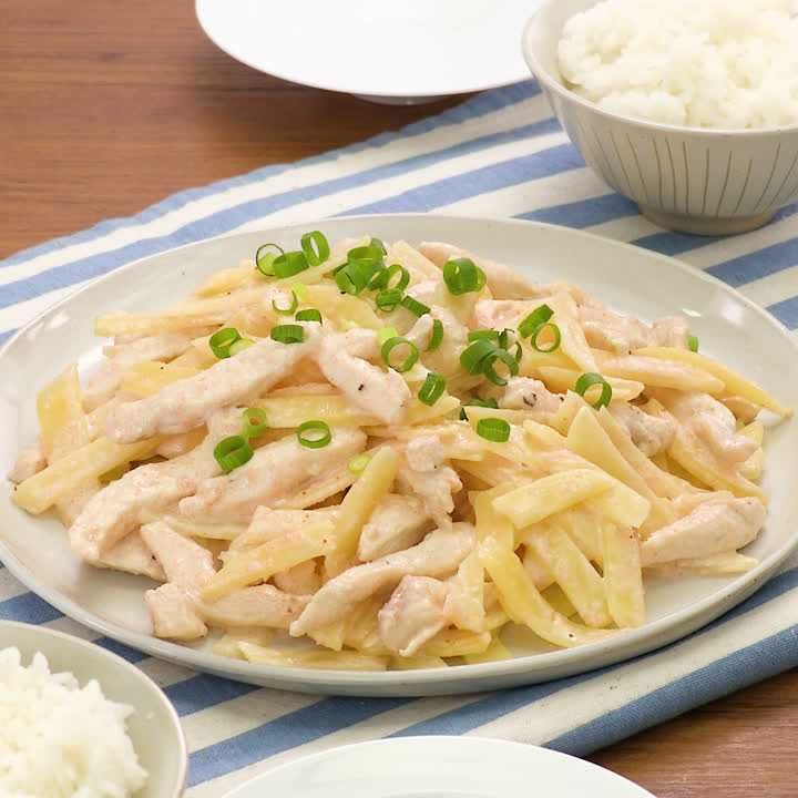 じゃがいもと鶏肉の明太マヨ炒め