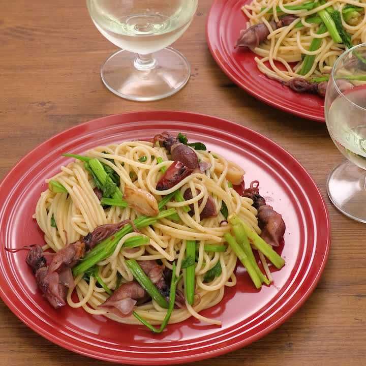 ホタルイカとせりのオイルパスタ