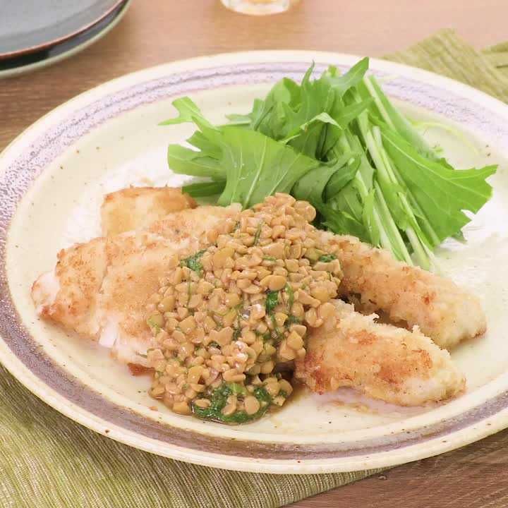 タラの納豆ポン酢だれフライ