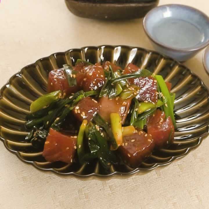 わけぎとカツオのコチュジャン和え