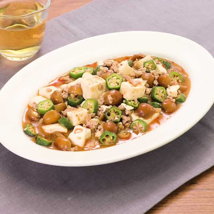 オクラとなめこの麻婆豆腐